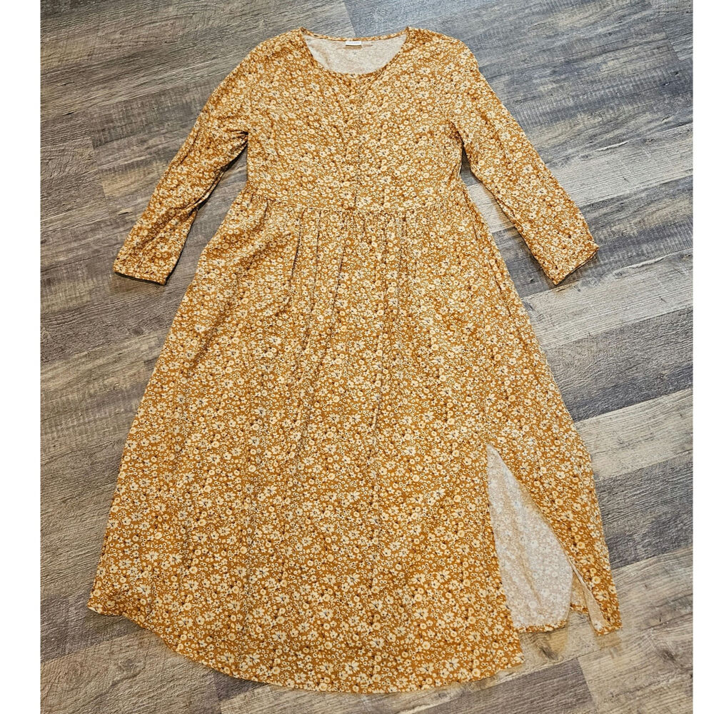 LASCANA Womens 12 Floral Maxi Dress large yellow cottagecore farmhouse prairie